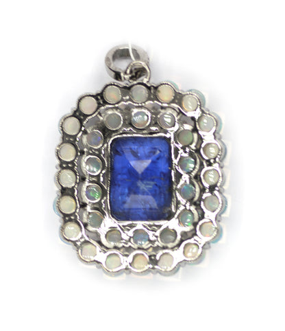 Tanzanite sterling silver Diamond pendant With Ethiopian opal Stone