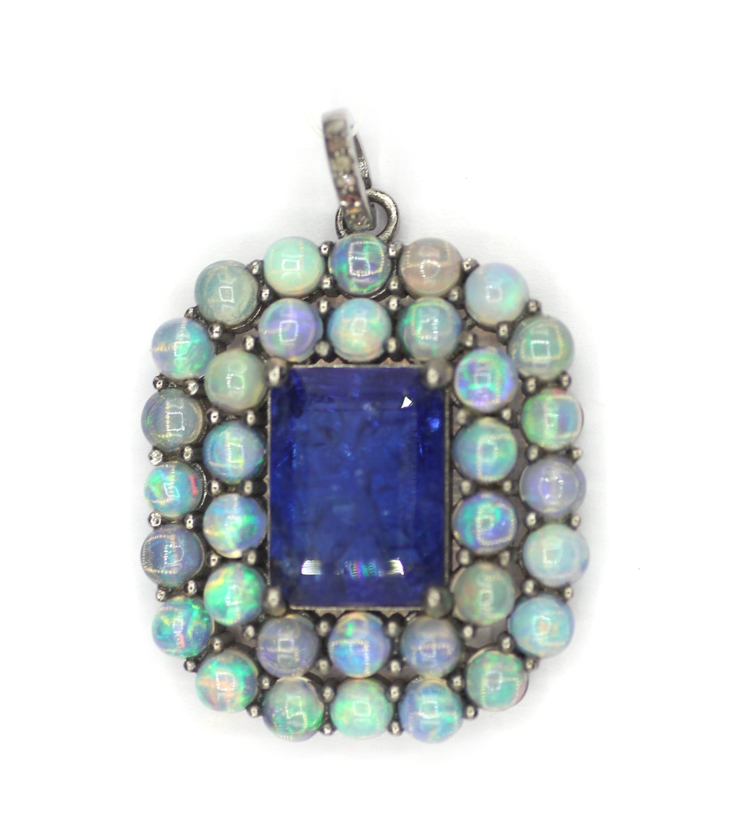 Tanzanite sterling silver Diamond pendant With Ethiopian opal Stone
