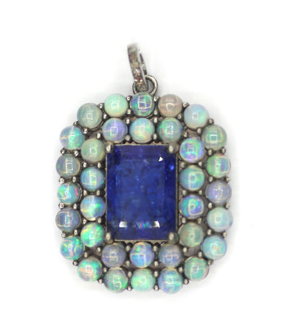 Tanzanite sterling silver Diamond pendant With Ethiopian opal Stone