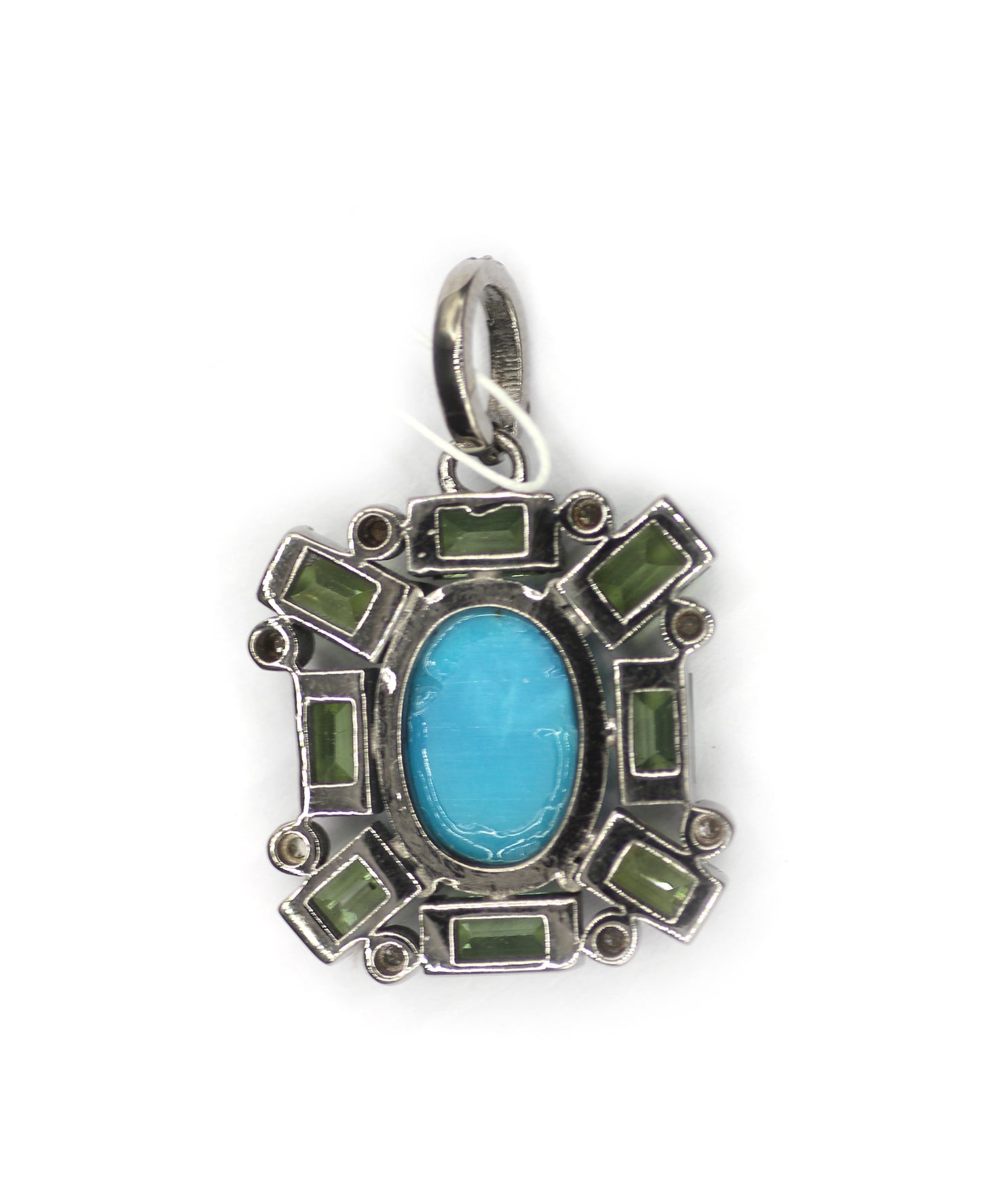 Green Tourmaline sterling silver Diamond Pendant With Turquoise Stone