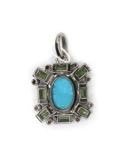 Green Tourmaline sterling silver Diamond Pendant With Turquoise Stone