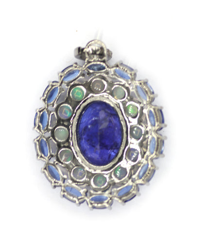 Tanzanite sterling silver Diamond Pendant With Kyanite & Ethiopian opal Stone