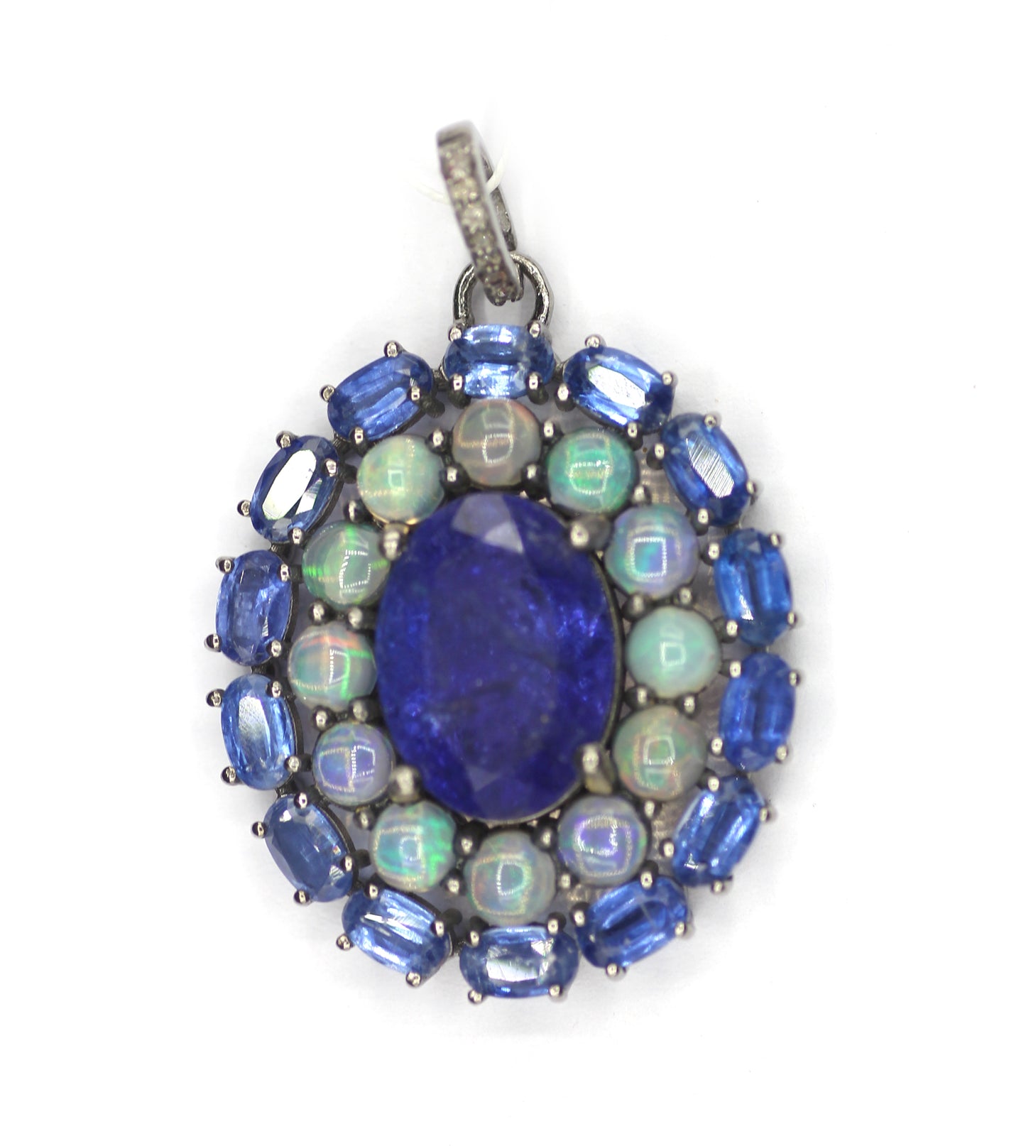 Tanzanite sterling silver Diamond Pendant With Kyanite & Ethiopian opal Stone