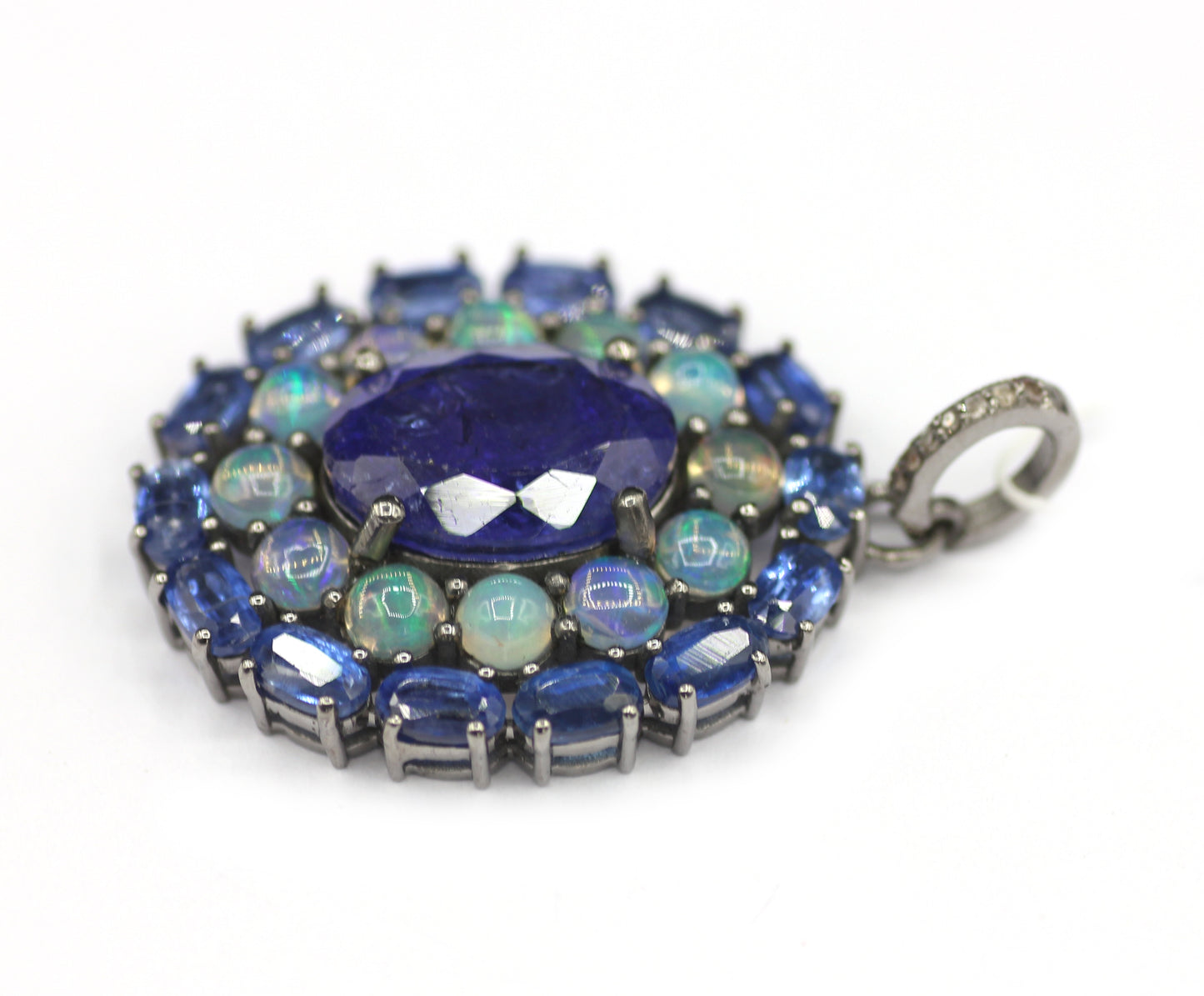Tanzanite sterling silver Diamond Pendant With Kyanite & Ethiopian opal Stone