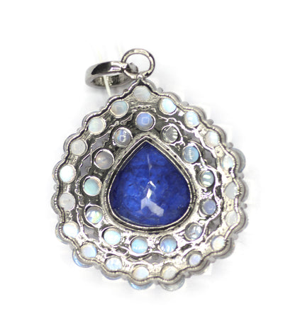 Tanzanite sterling silver Diamond Pendant With Rainbow Stone