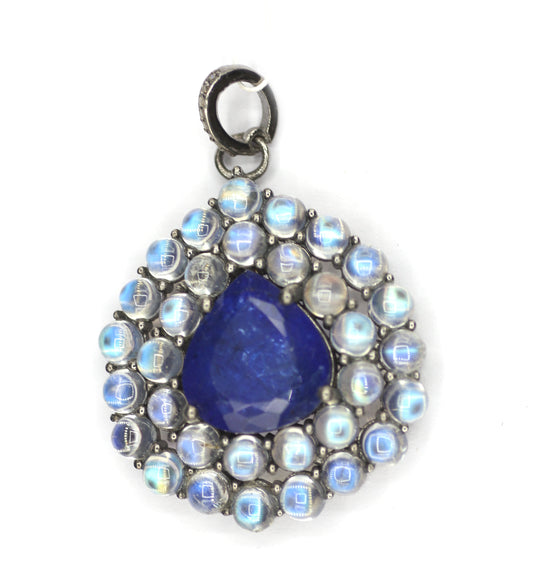 Tanzanite sterling silver Diamond Pendant With Rainbow Stone