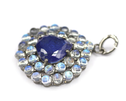 Tanzanite sterling silver Diamond Pendant With Rainbow Stone