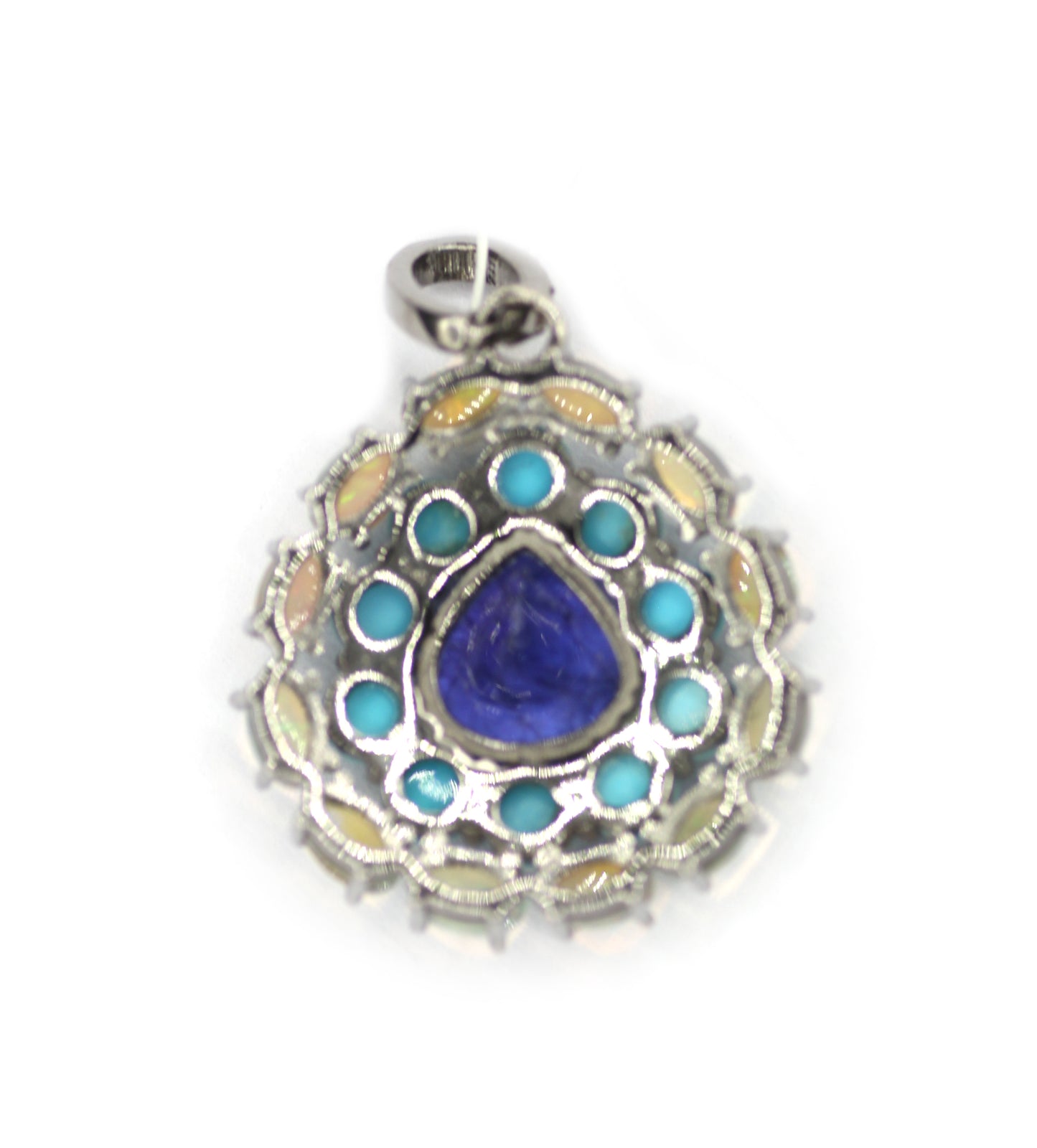 Tanzanite sterling silver Diamond pendant With Ethiopian opal & Turquoise Stone