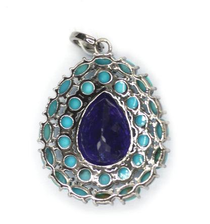 Tanzanite sterling silver Diamond Pendant With Turquoise Stone