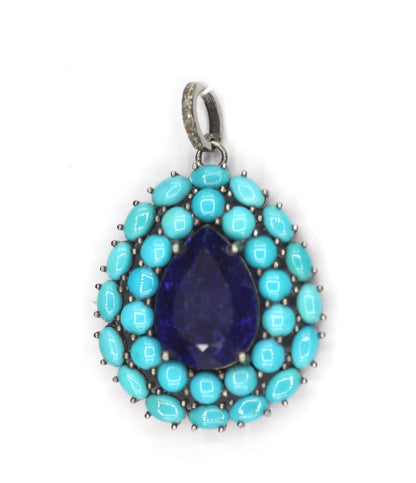 Tanzanite sterling silver Diamond Pendant With Turquoise Stone