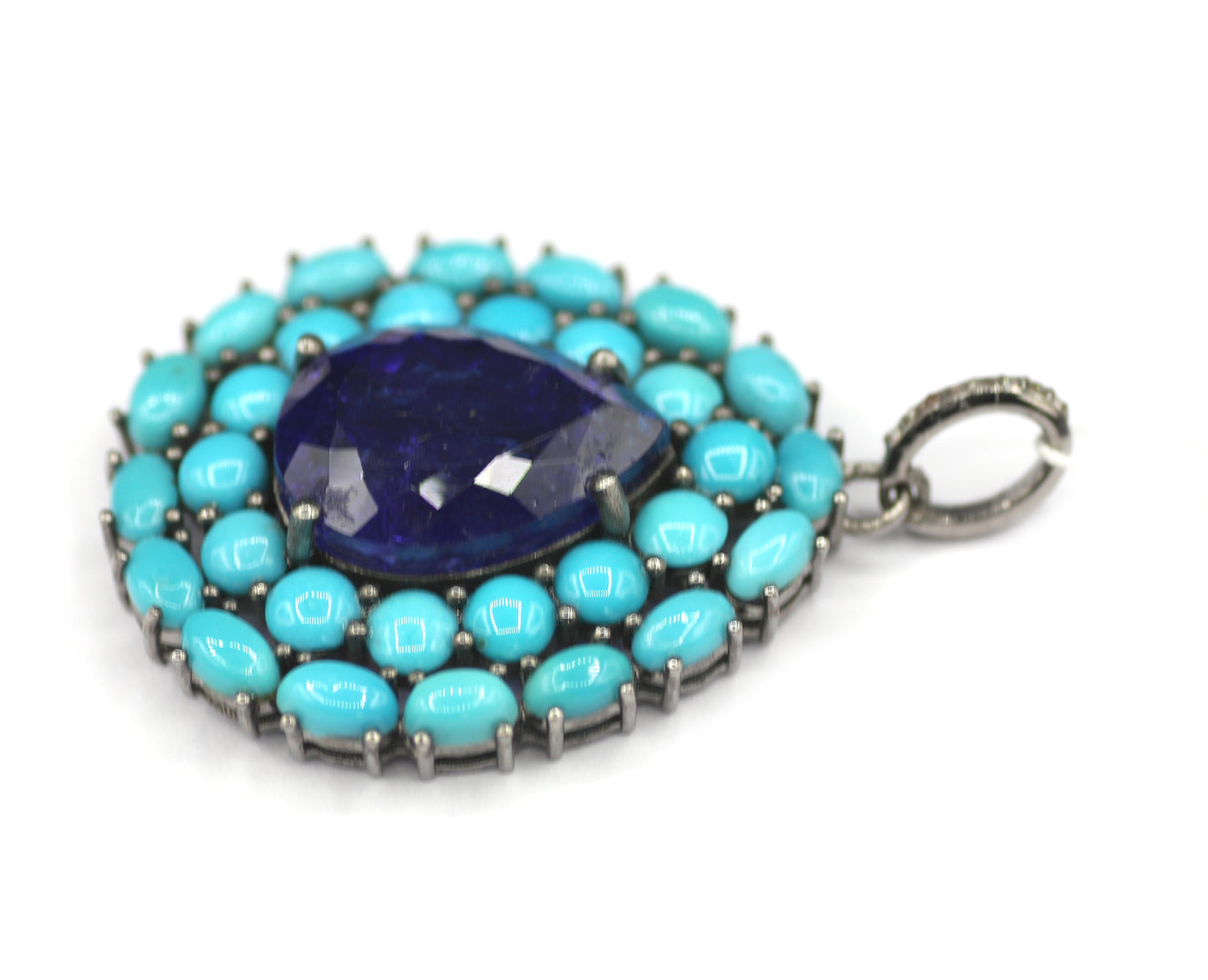 Tanzanite sterling silver Diamond Pendant With Turquoise Stone