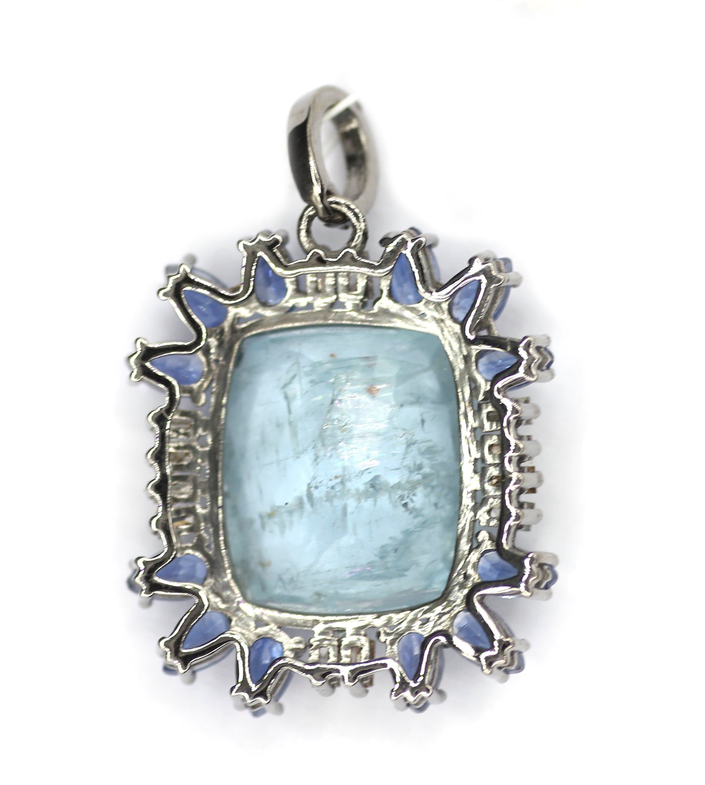 Kyanite sterling silver Diamond Pendant With Aquamarine Stone