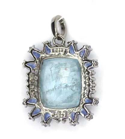 Kyanite sterling silver Diamond Pendant With Aquamarine Stone
