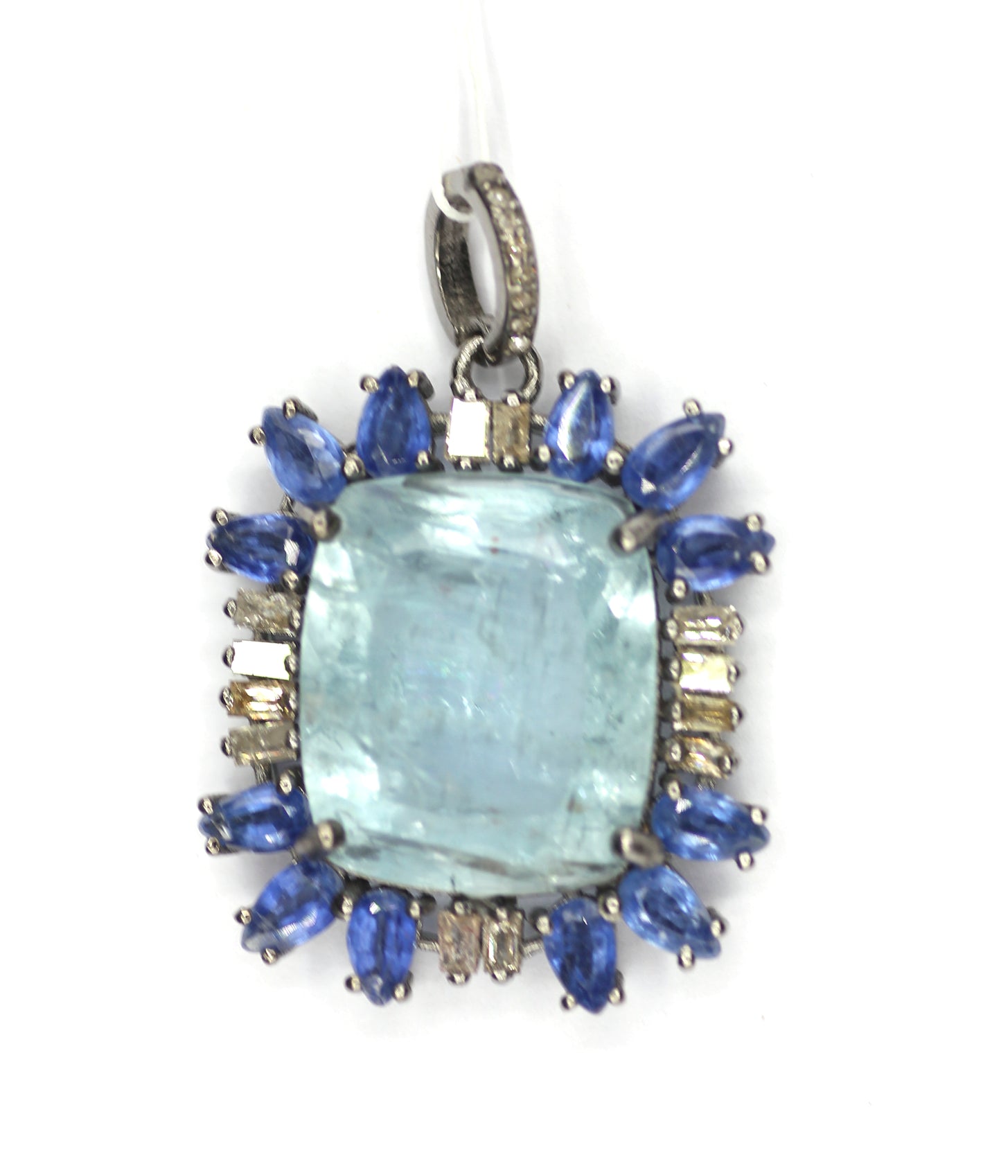 Kyanite sterling silver Diamond Pendant With Aquamarine Stone