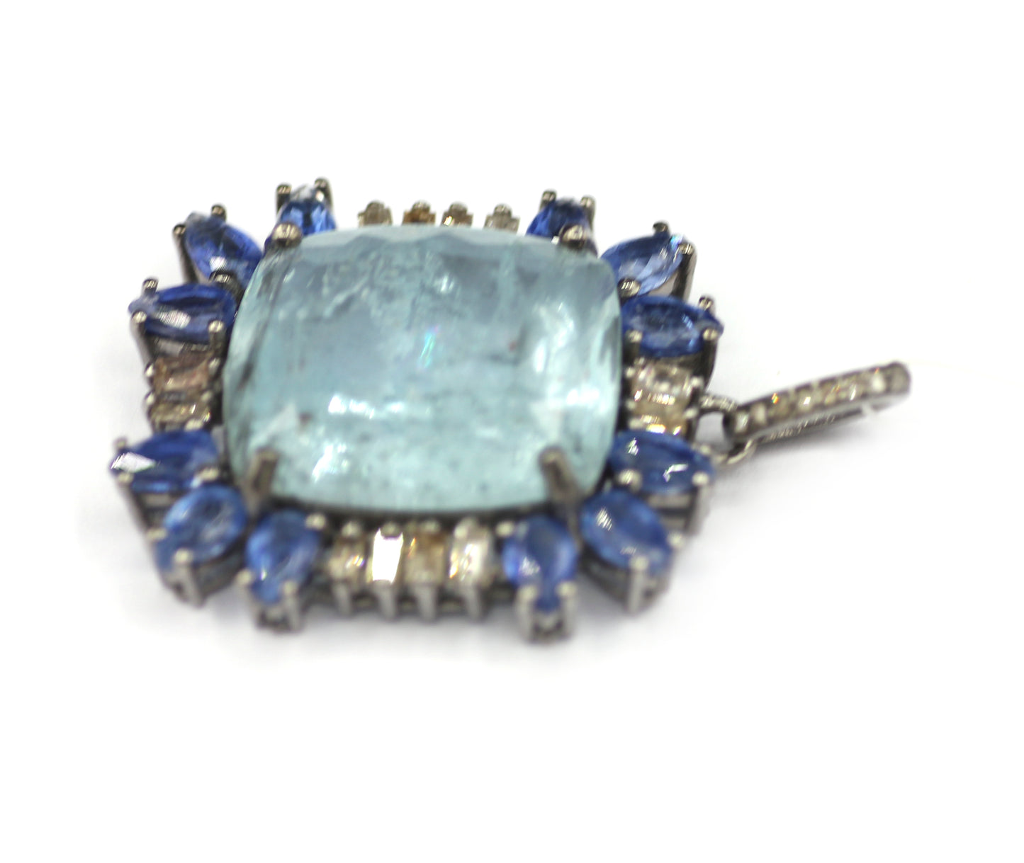 Kyanite sterling silver Diamond Pendant With Aquamarine Stone