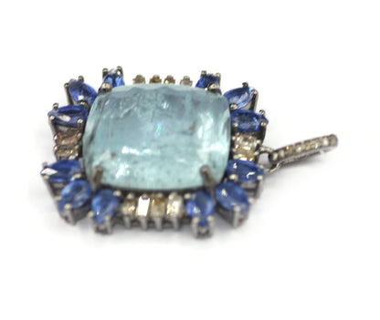 Kyanite sterling silver Diamond Pendant With Aquamarine Stone