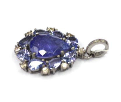 Tanzanite sterling silver Diamond Pendant