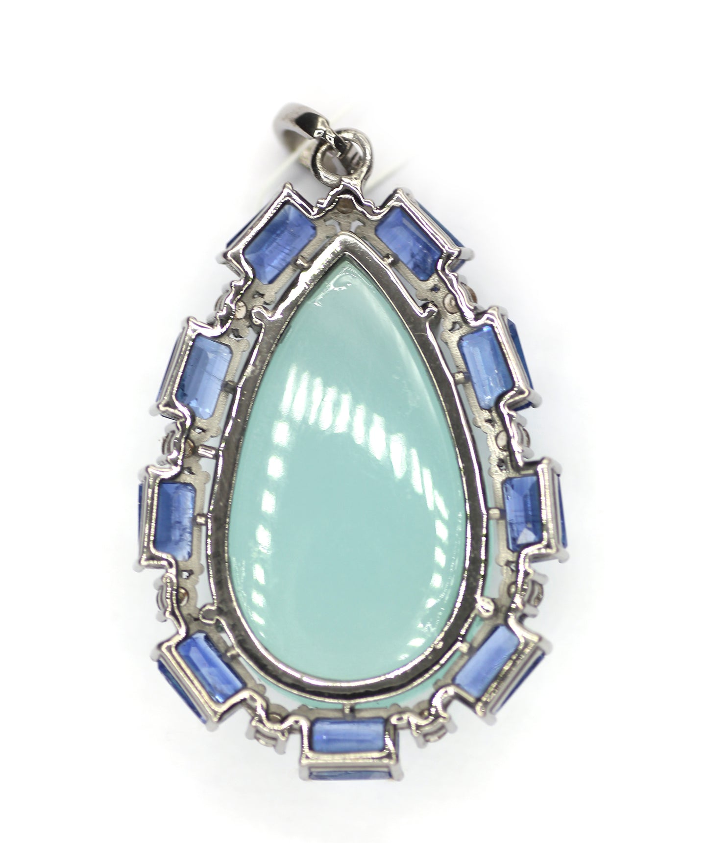 Chrysoprase sterling silver Diamond pendant With Kynite Stone