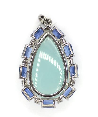 Chrysoprase sterling silver Diamond pendant With Kynite Stone