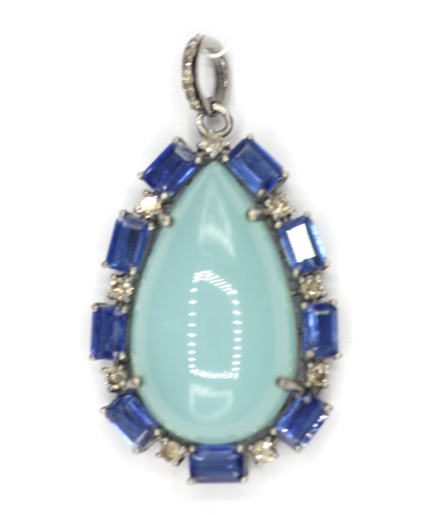 Chrysoprase sterling silver Diamond pendant With Kynite Stone