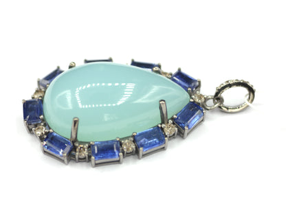 Chrysoprase sterling silver Diamond pendant With Kynite Stone