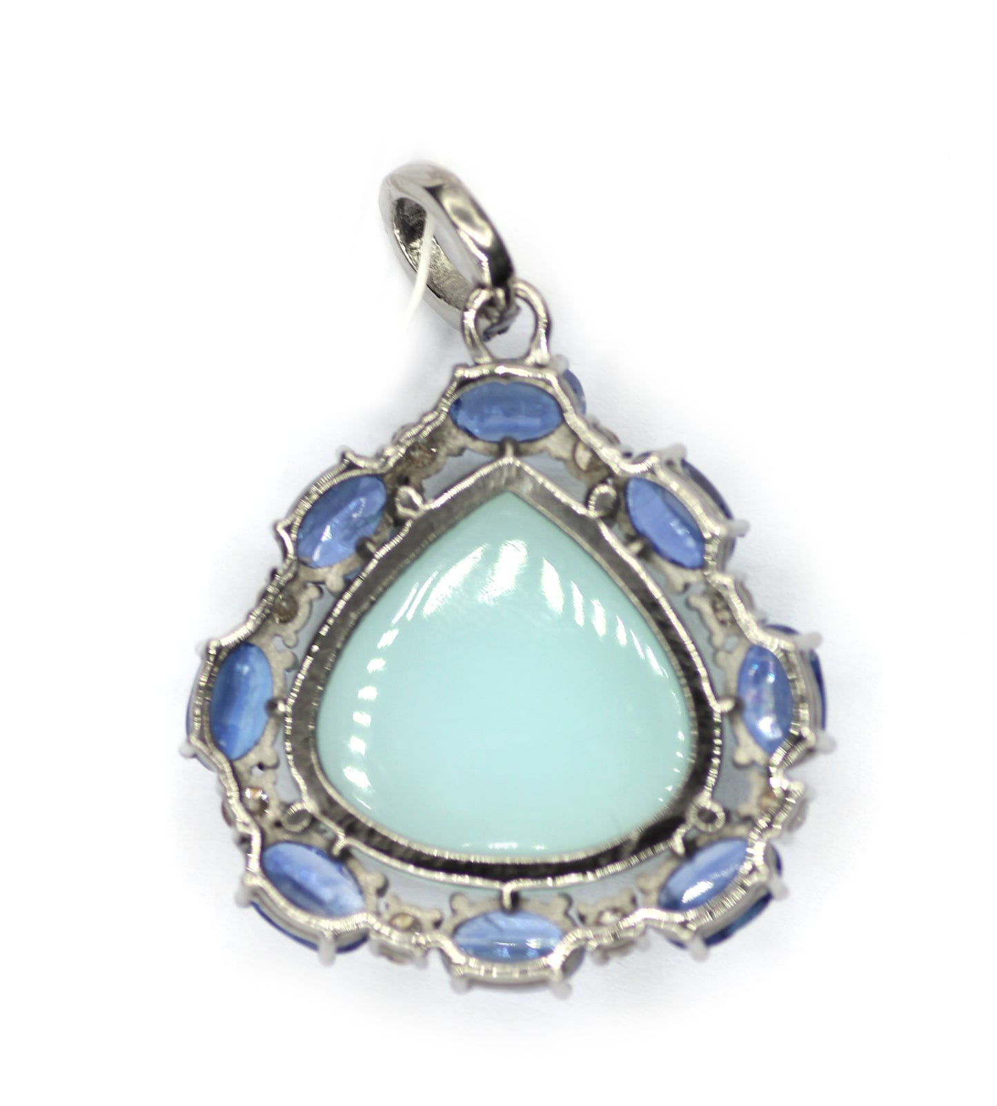 Chrysoprase sterling silver Diamond pendant With Kynite Stone