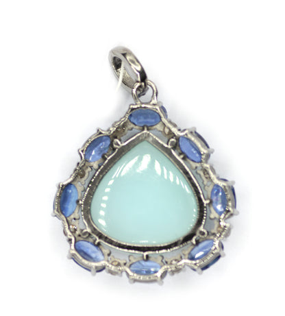 Chrysoprase sterling silver Diamond pendant With Kynite Stone