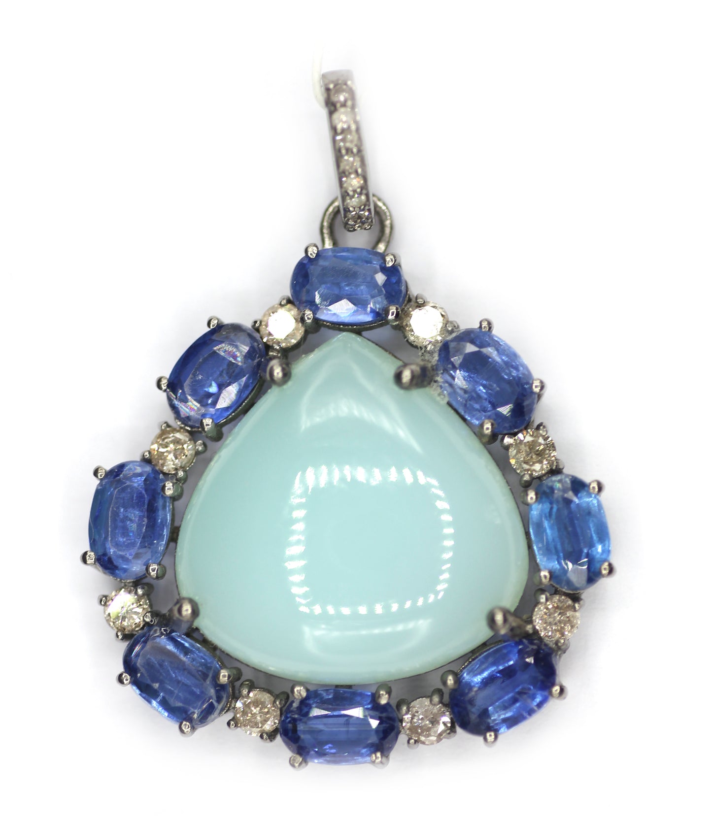 Chrysoprase sterling silver Diamond pendant With Kynite Stone