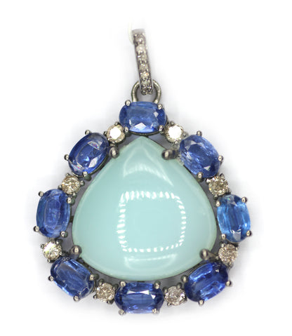 Chrysoprase sterling silver Diamond pendant With Kynite Stone