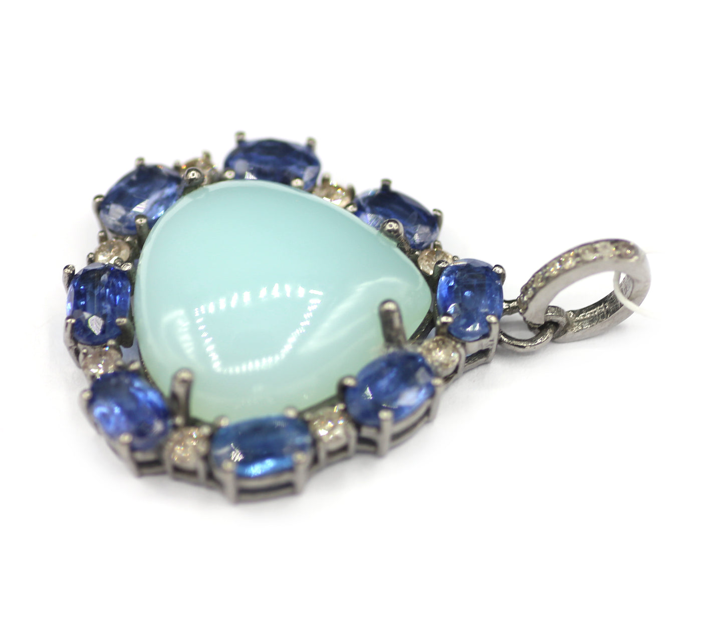 Chrysoprase sterling silver Diamond pendant With Kynite Stone
