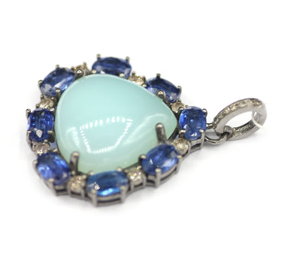 Chrysoprase sterling silver Diamond pendant With Kynite Stone
