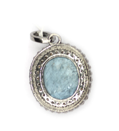 Aquamarine sterling silver Diamond Pendant