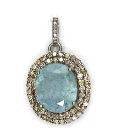 Aquamarine sterling silver Diamond Pendant
