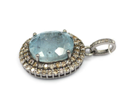 Aquamarine sterling silver Diamond Pendant