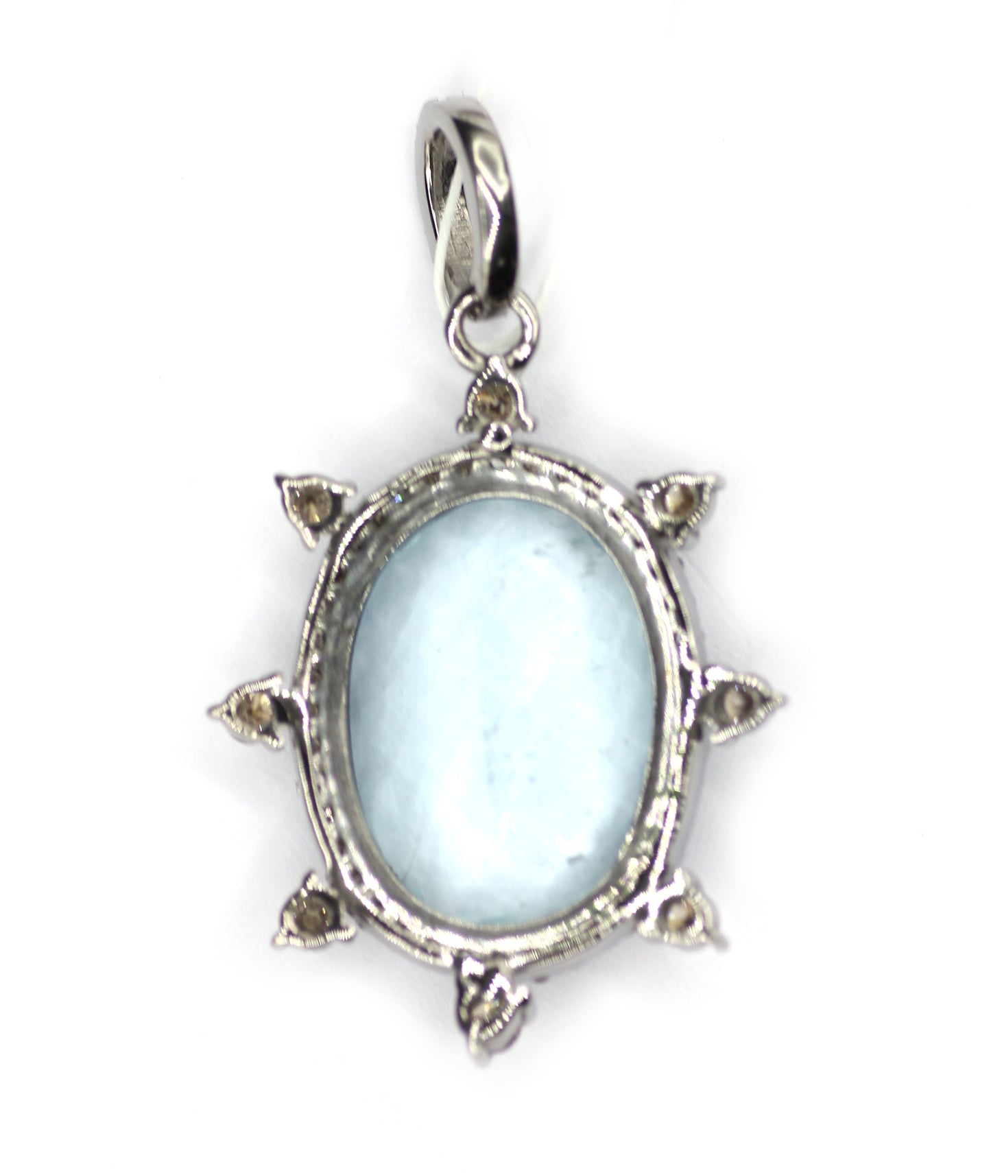 Aquamarine sterling silver Diamond pendant
