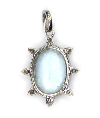 Aquamarine sterling silver Diamond pendant