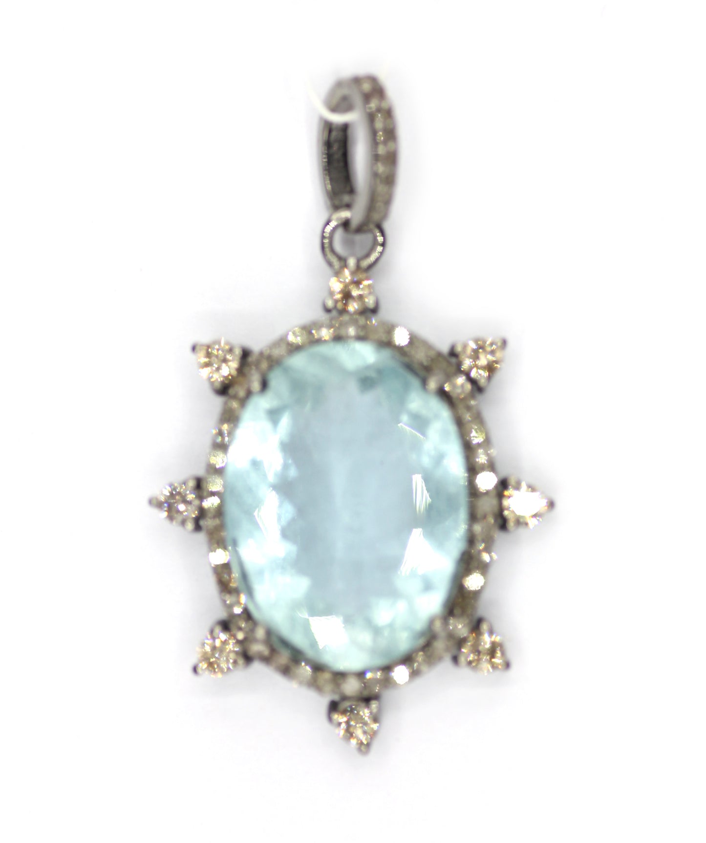 Aquamarine sterling silver Diamond pendant