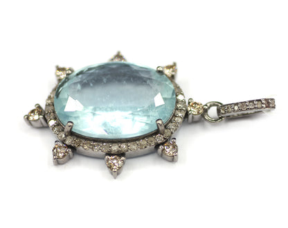 Aquamarine sterling silver Diamond pendant