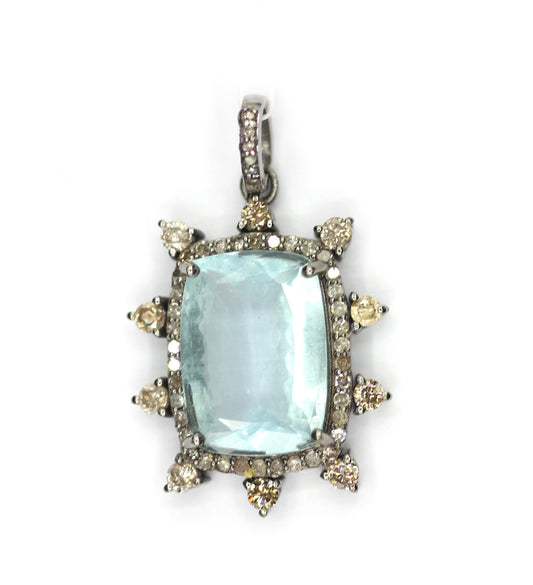 Aquamarine sterling silver Diamond pendant