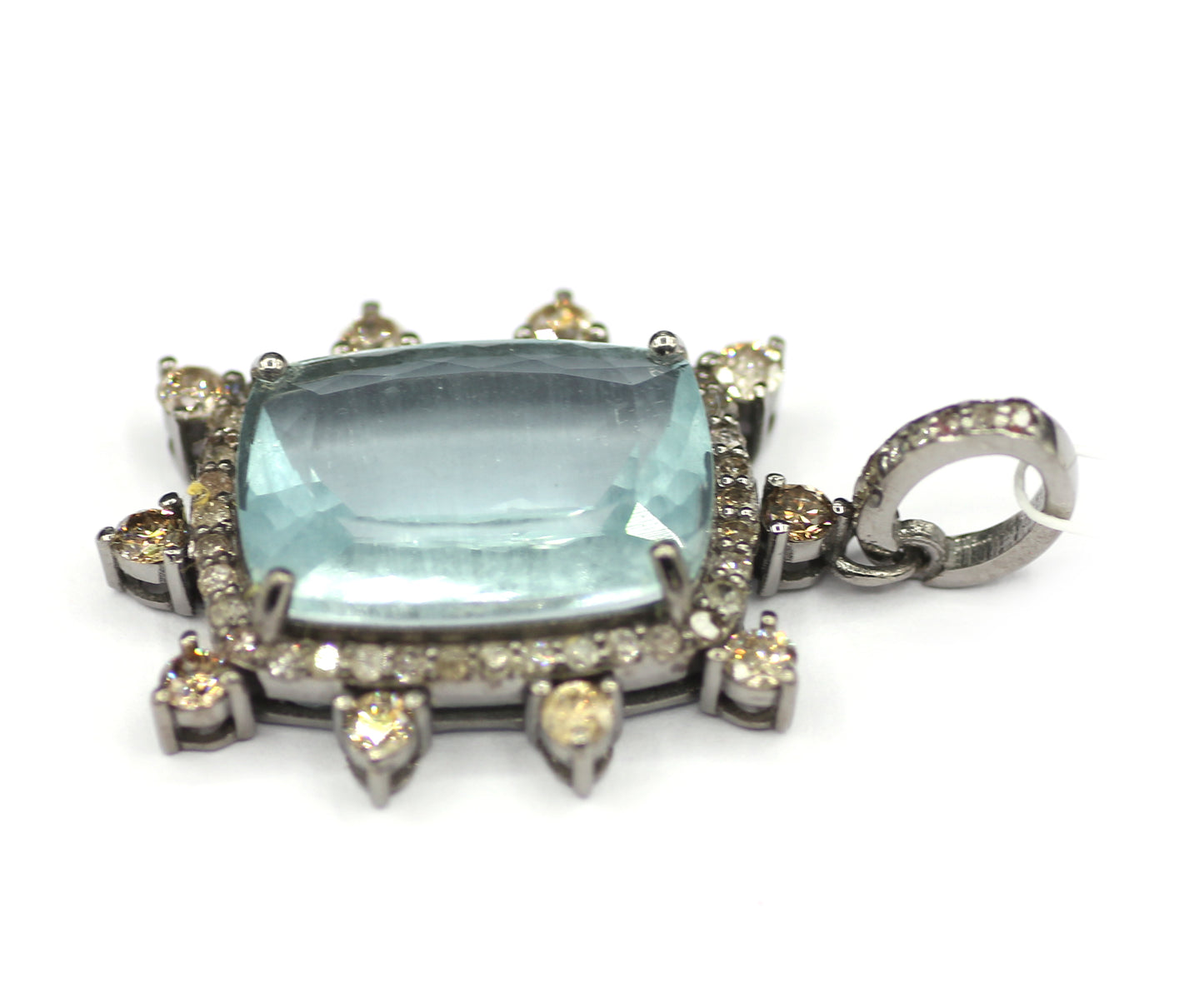Aquamarine sterling silver Diamond pendant