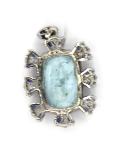 Aquamarine sterling silver Diamond Pendant With Blue Sapphire Stone