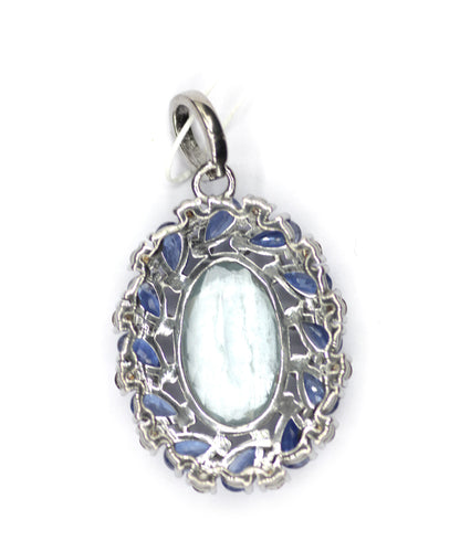 Aquamarine sterling silver Diamond pendant With Kynite Stone