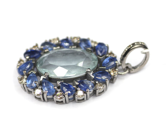 Aquamarine sterling silver Diamond pendant With Kynite Stone
