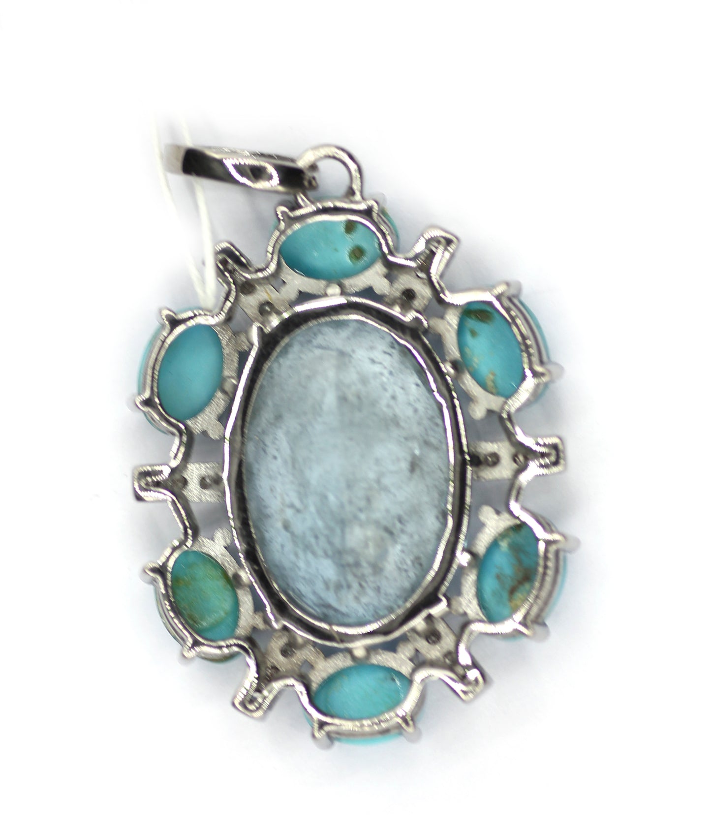 Aquamarine sterling silver Diamond pendant With Turquoise Stone