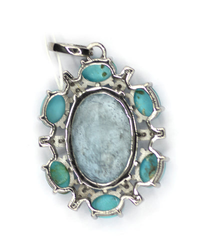 Aquamarine sterling silver Diamond pendant With Turquoise Stone