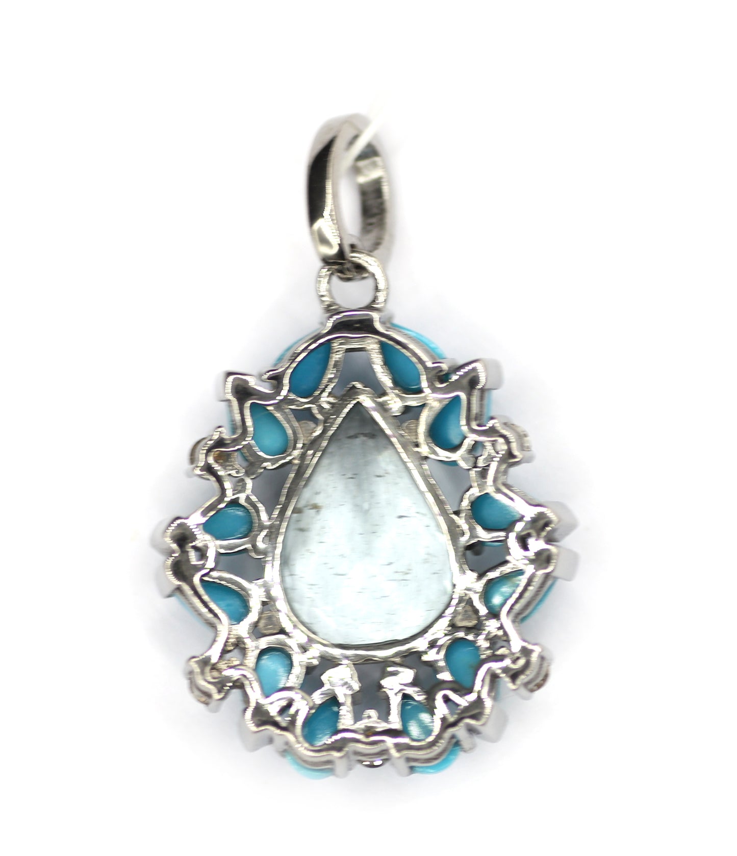 Aquamarine sterling silver Diamond pendant With Turquoise Stone
