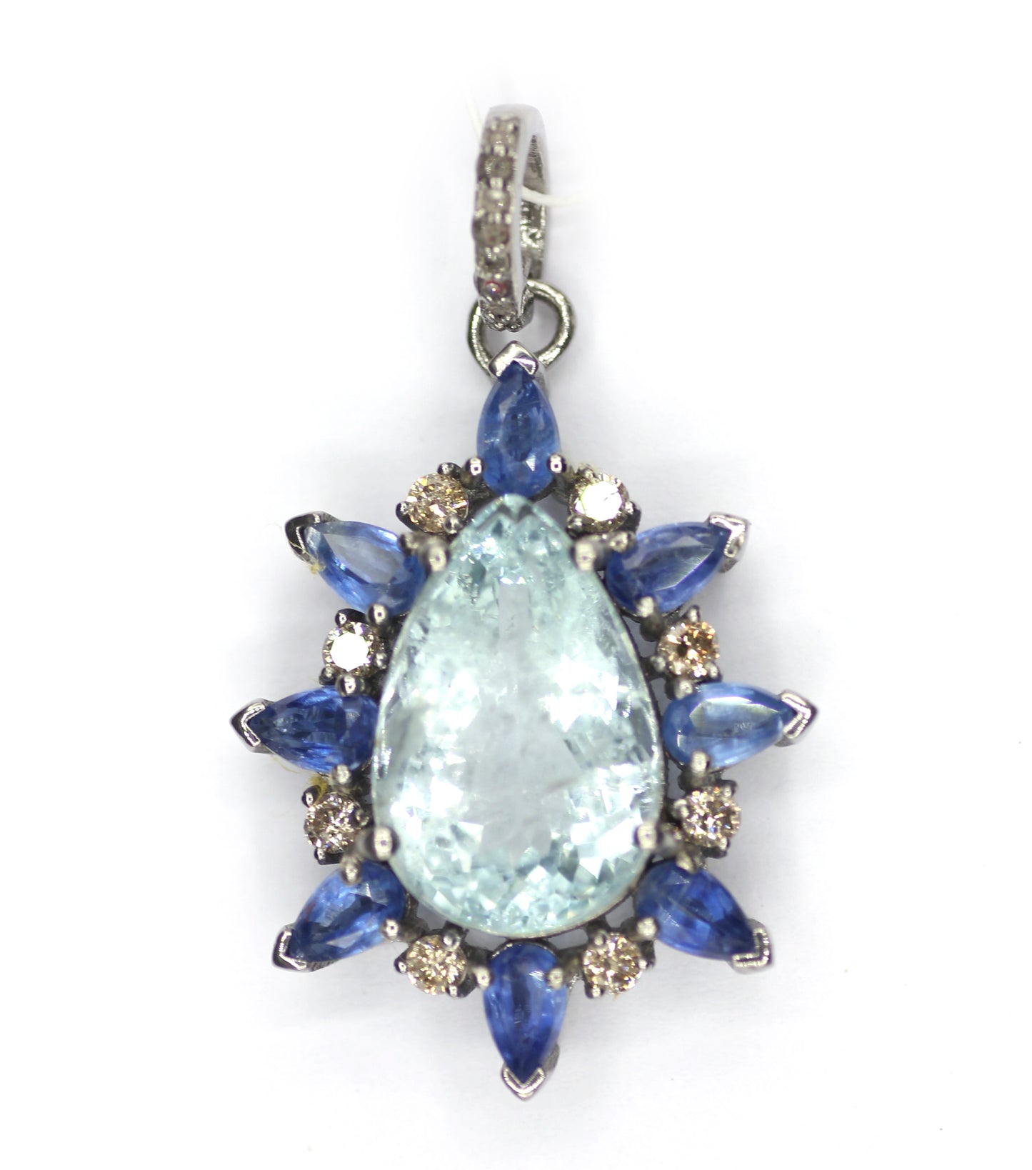 Aquamarine sterling silver Diamond Pendant With Kynite Stone