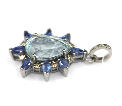 Aquamarine sterling silver Diamond Pendant With Kynite Stone