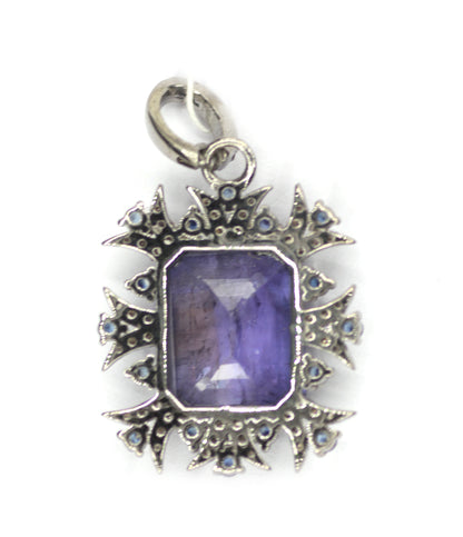 Amethyst sterling silver Diamond Pendant With Blue Sapphire Stone