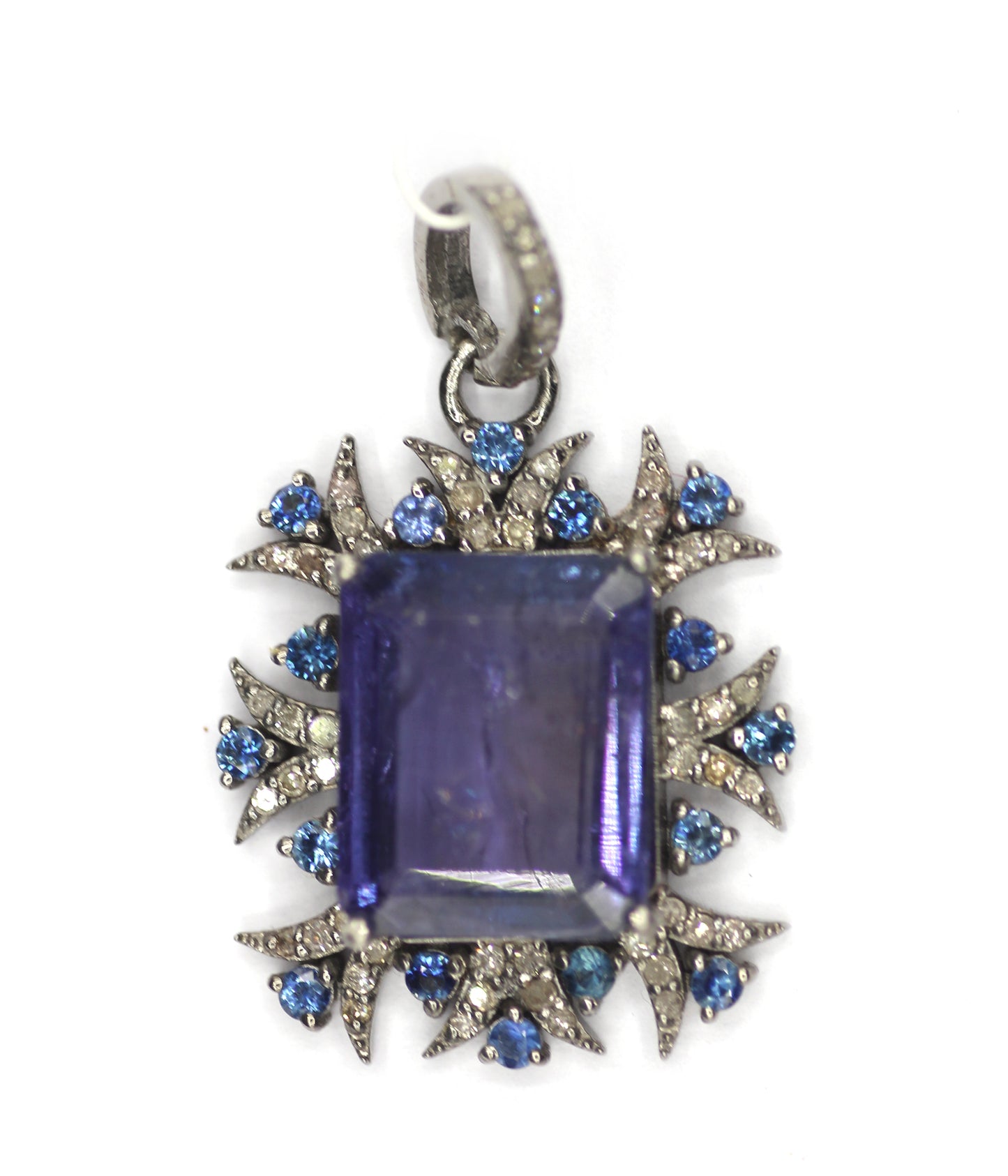 Amethyst sterling silver Diamond Pendant With Blue Sapphire Stone
